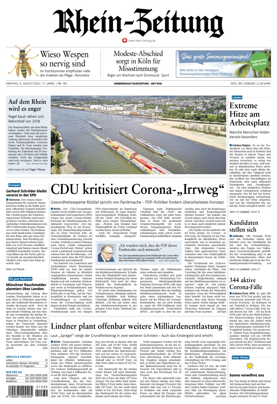 Rhein-Zeitung Koblenz & Region vom Dienstag, 09.08.2022