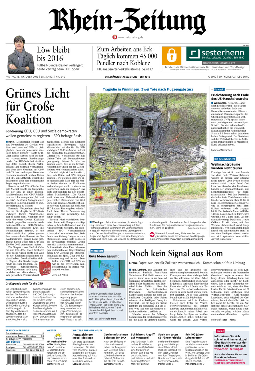 Rhein-Zeitung Koblenz & Region vom Freitag, 18.10.2013
