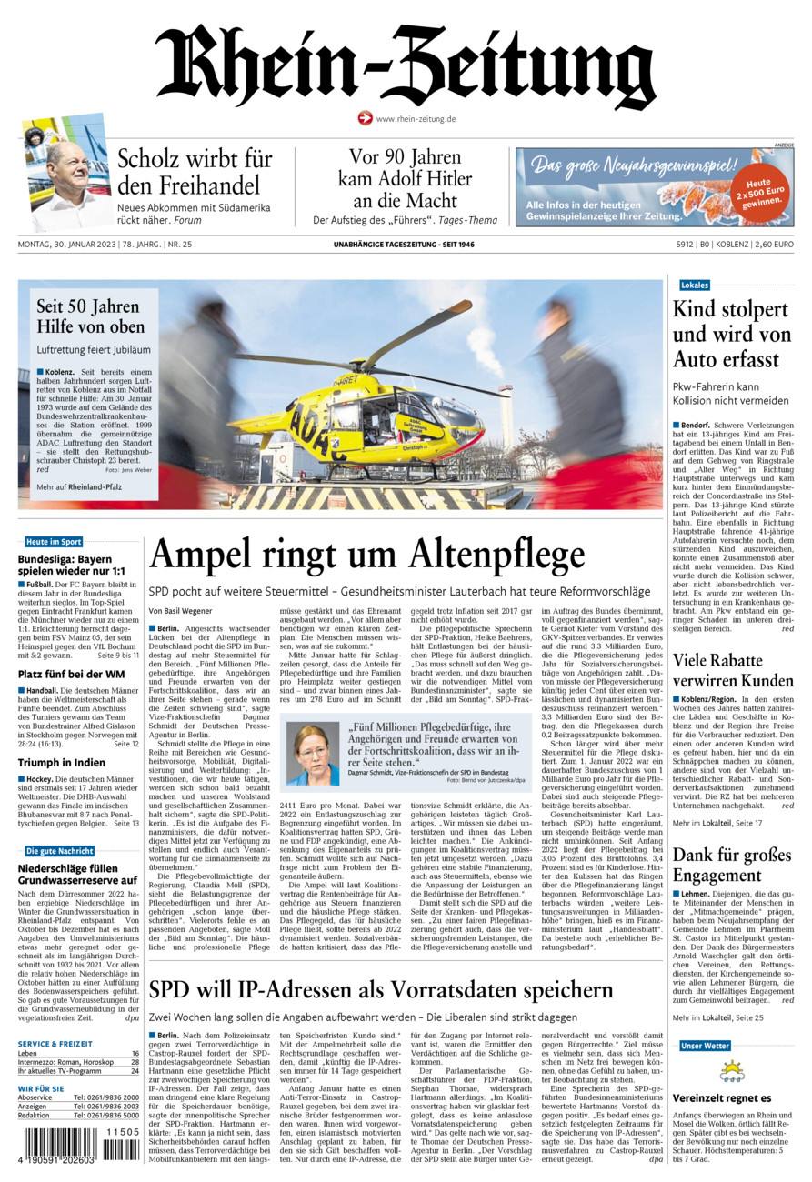 Rhein-Zeitung Koblenz & Region vom Montag, 30.01.2023