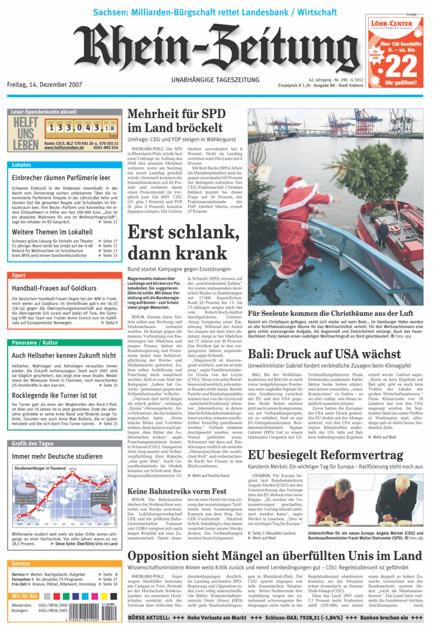Rhein-Zeitung Koblenz & Region vom Freitag, 14.12.2007