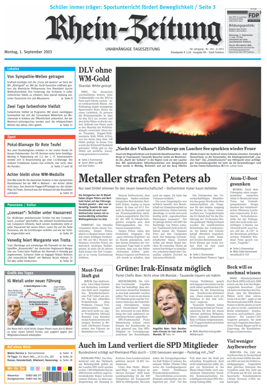 Rhein-Zeitung Koblenz & Region vom Montag, 01.09.2003