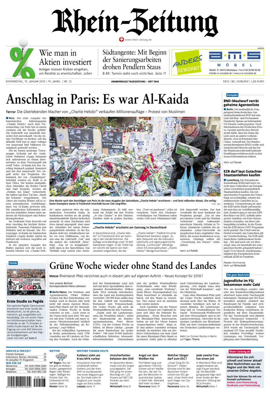 Rhein-Zeitung Koblenz & Region vom Donnerstag, 15.01.2015