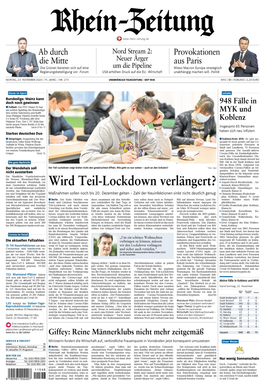 Rhein-Zeitung Koblenz & Region vom Montag, 23.11.2020