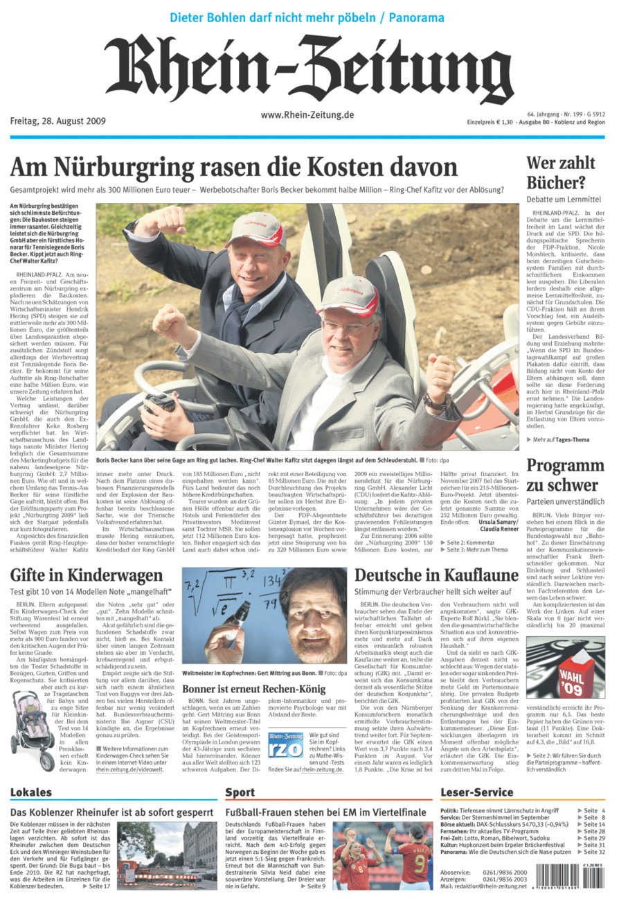 Rhein-Zeitung Koblenz & Region vom Freitag, 28.08.2009