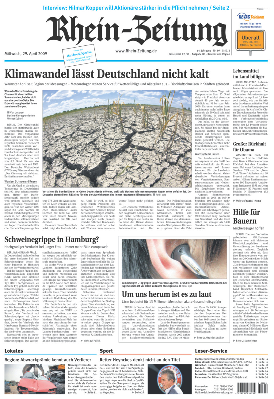 Rhein-Zeitung Koblenz & Region vom Mittwoch, 29.04.2009