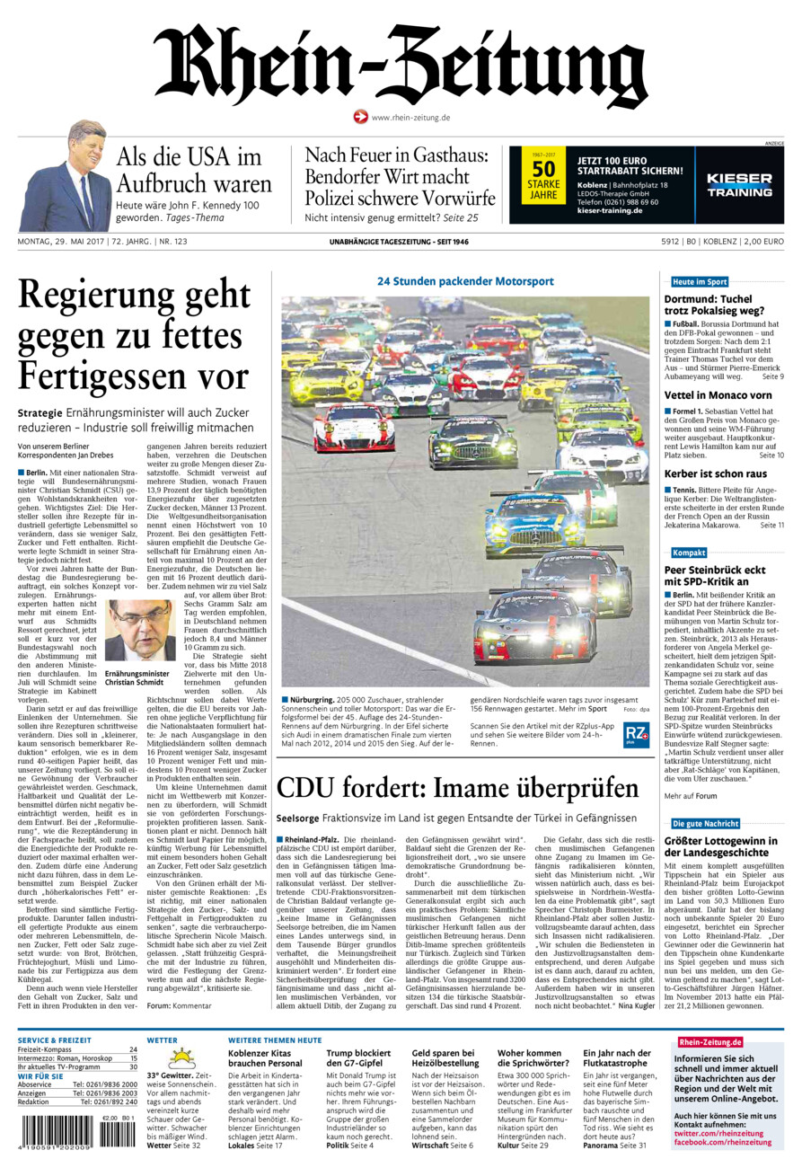 Rhein-Zeitung Koblenz & Region vom Montag, 29.05.2017