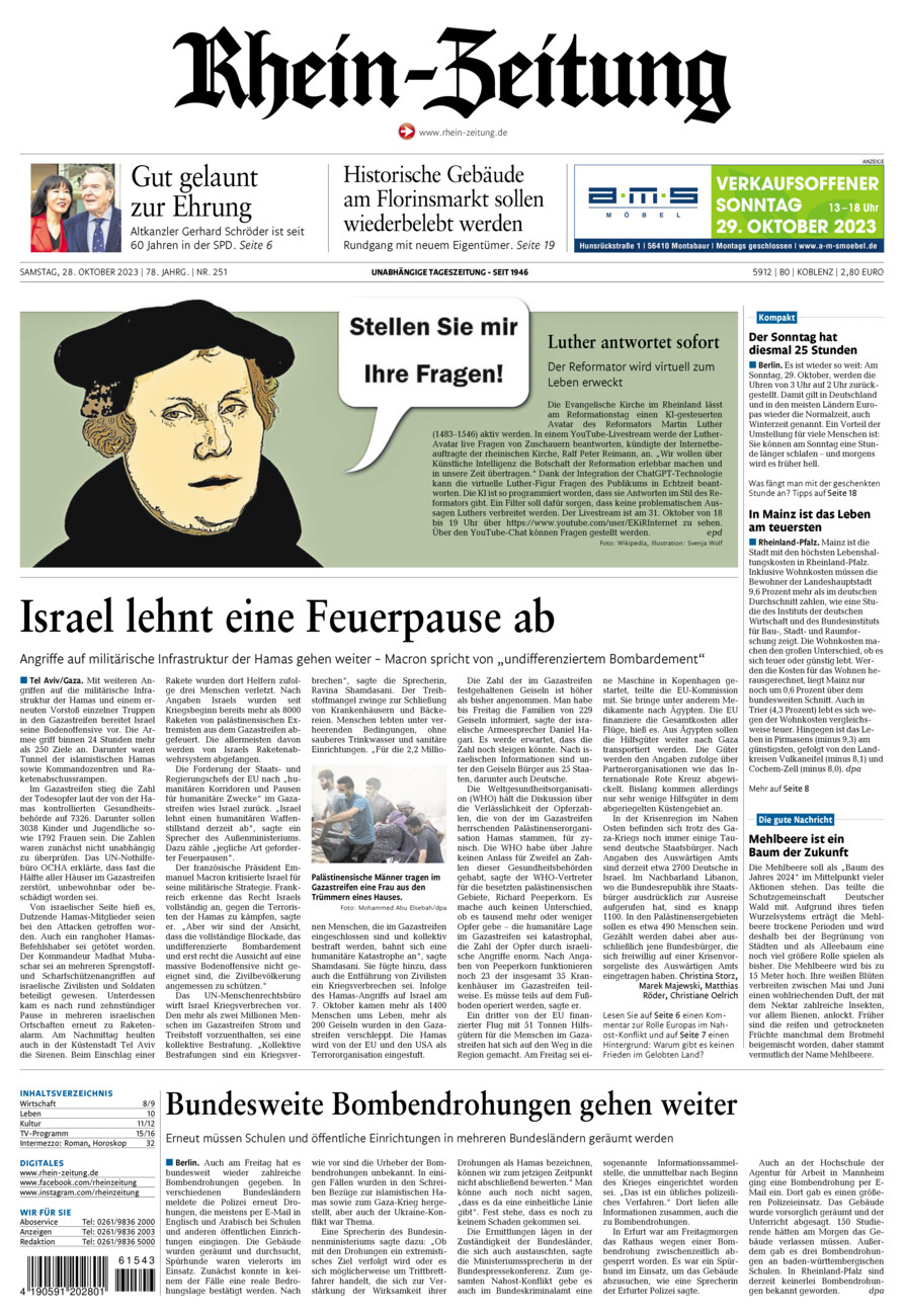 Rhein-Zeitung Koblenz & Region vom Samstag, 28.10.2023