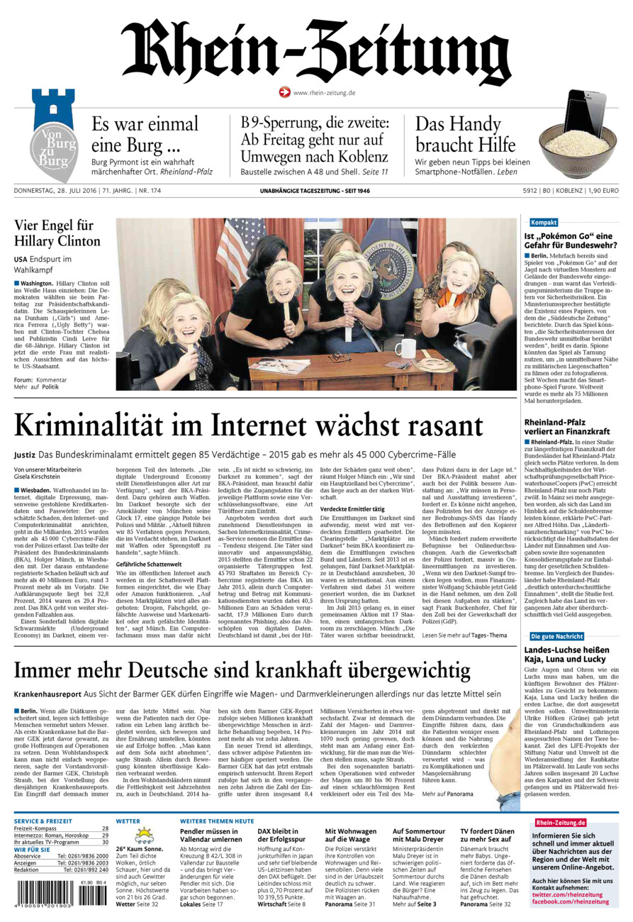 Rhein-Zeitung Koblenz & Region vom Donnerstag, 28.07.2016