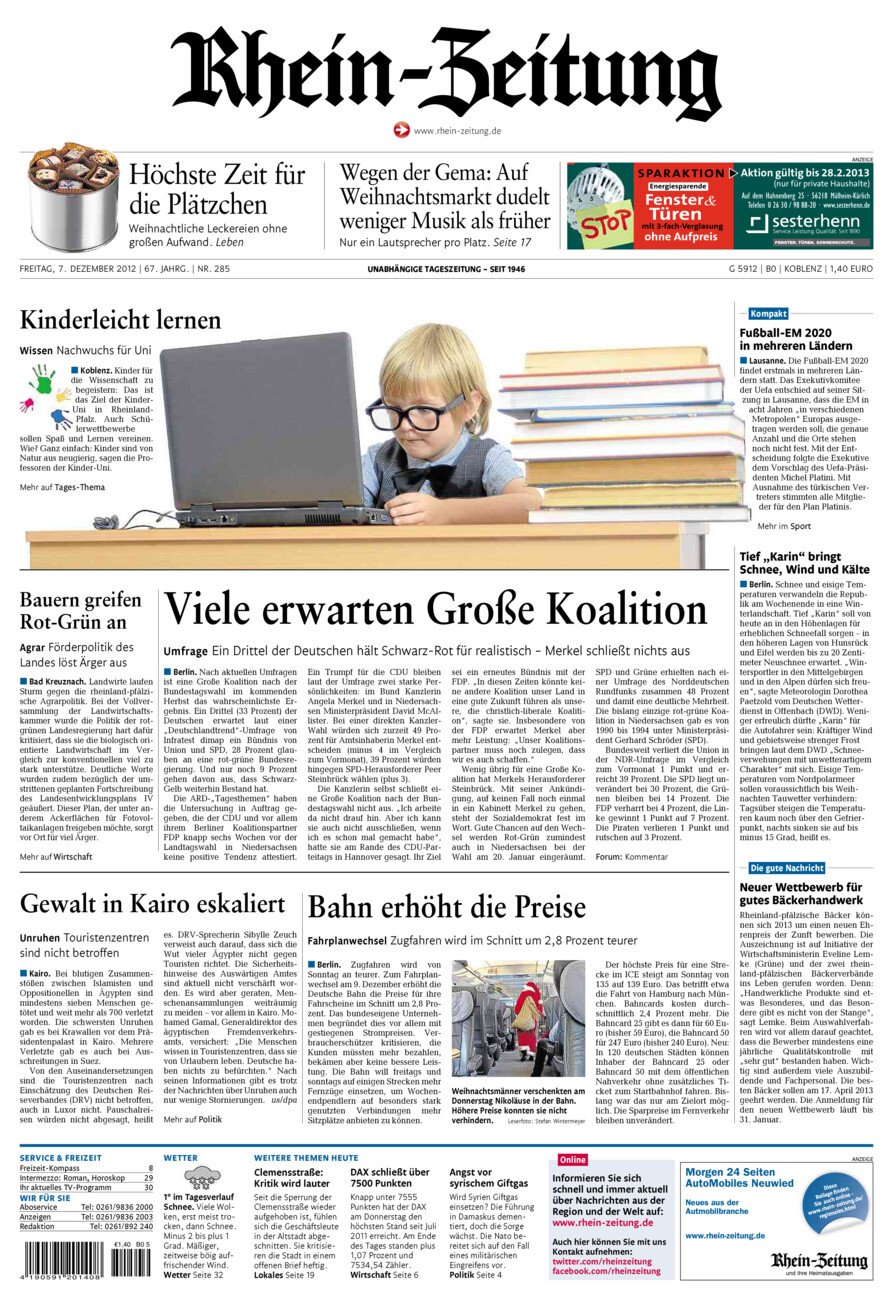 Rhein-Zeitung Koblenz & Region vom Freitag, 07.12.2012