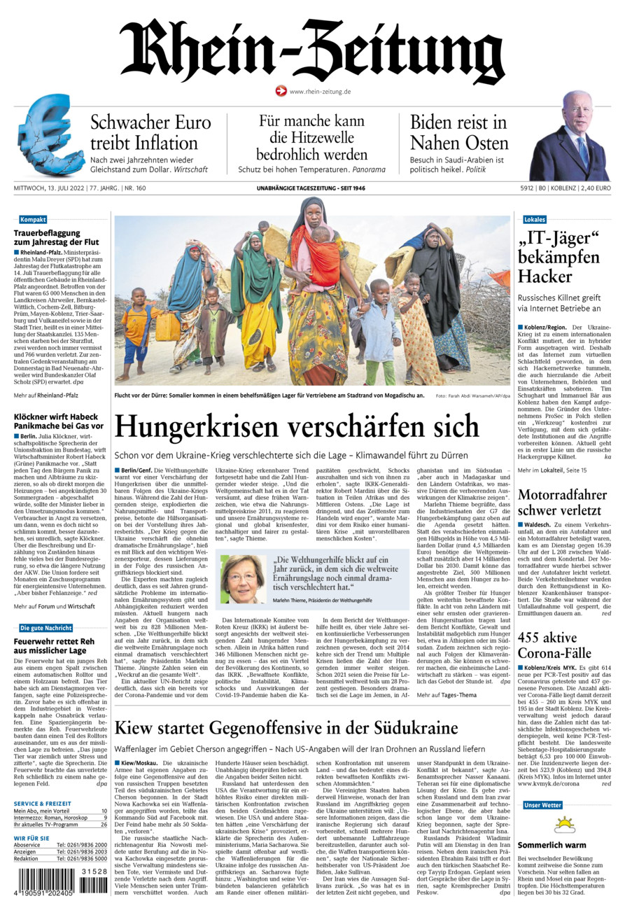Rhein-Zeitung Koblenz & Region vom Mittwoch, 13.07.2022