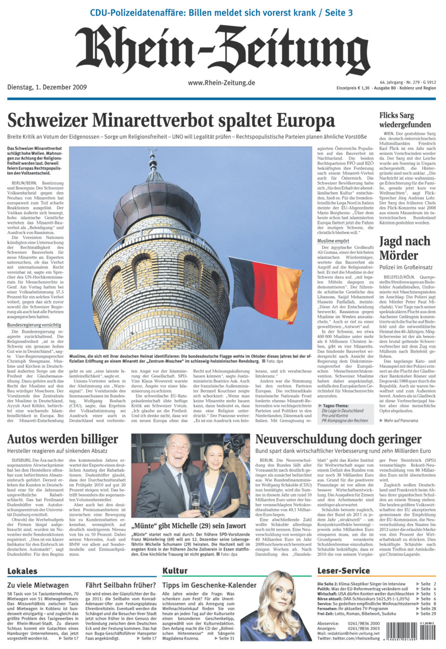 Rhein-Zeitung Koblenz & Region vom Dienstag, 01.12.2009