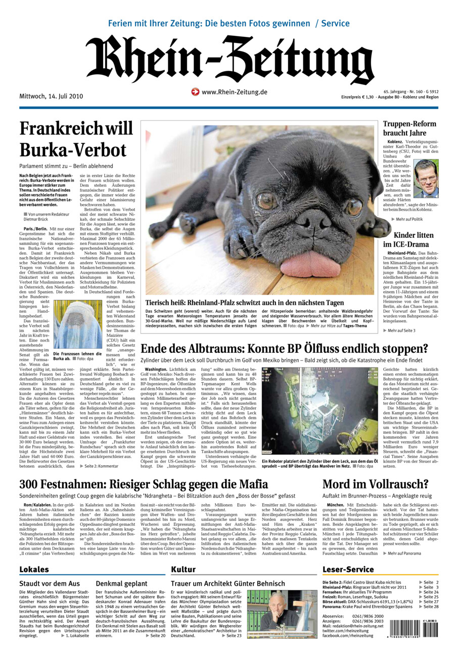 Rhein-Zeitung Koblenz & Region vom Mittwoch, 14.07.2010