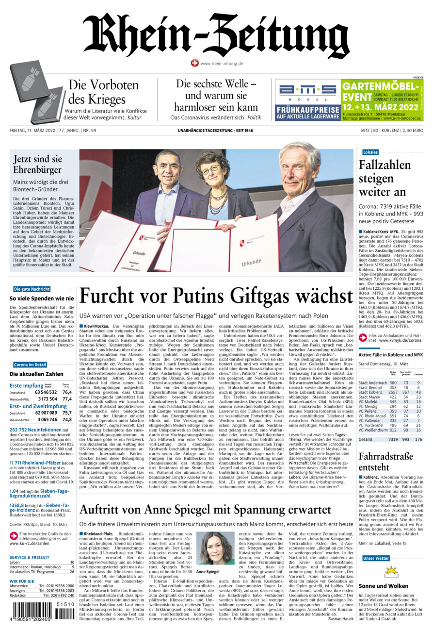 Rhein-Zeitung Koblenz & Region vom Freitag, 11.03.2022