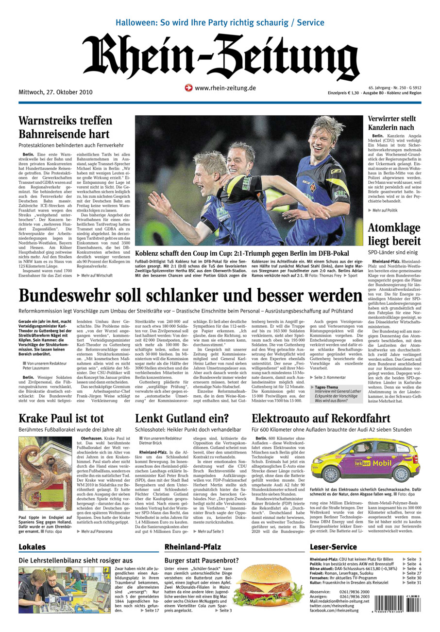 Rhein-Zeitung Koblenz & Region vom Mittwoch, 27.10.2010