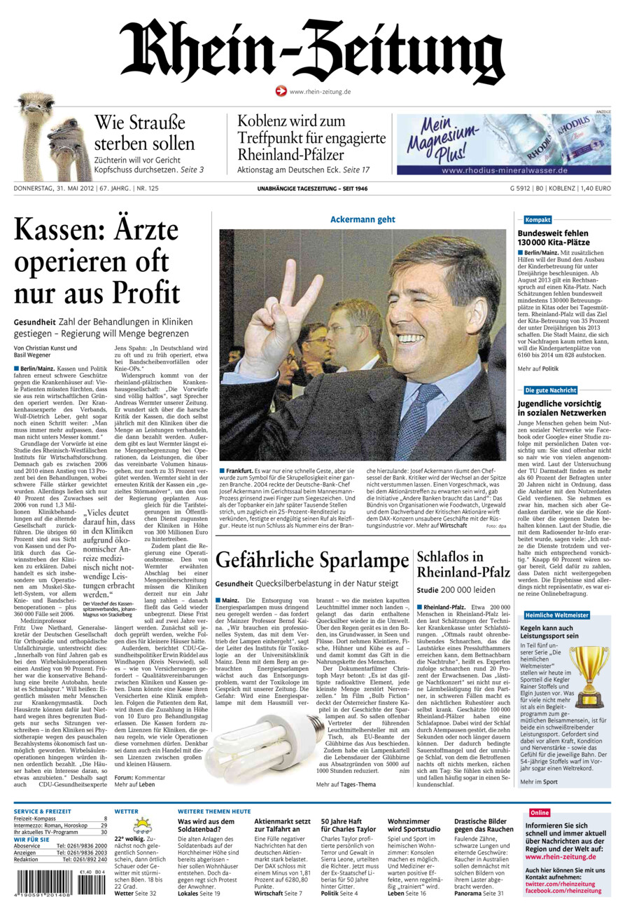 Rhein-Zeitung Koblenz & Region vom Donnerstag, 31.05.2012