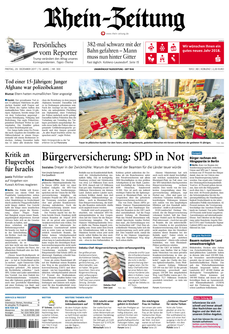 Rhein-Zeitung Koblenz & Region vom Freitag, 29.12.2017