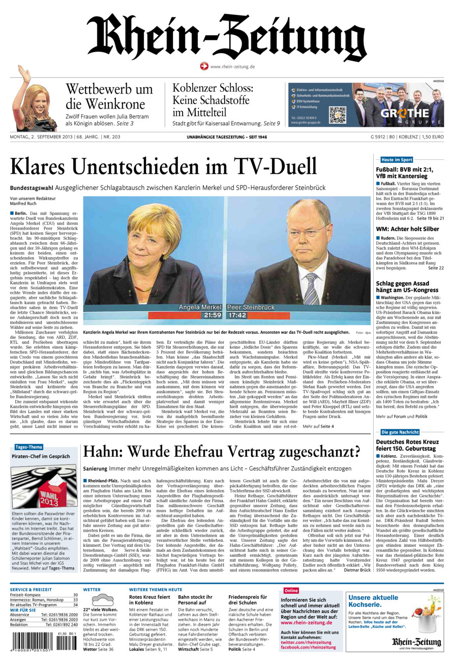 Rhein-Zeitung Koblenz & Region vom Montag, 02.09.2013