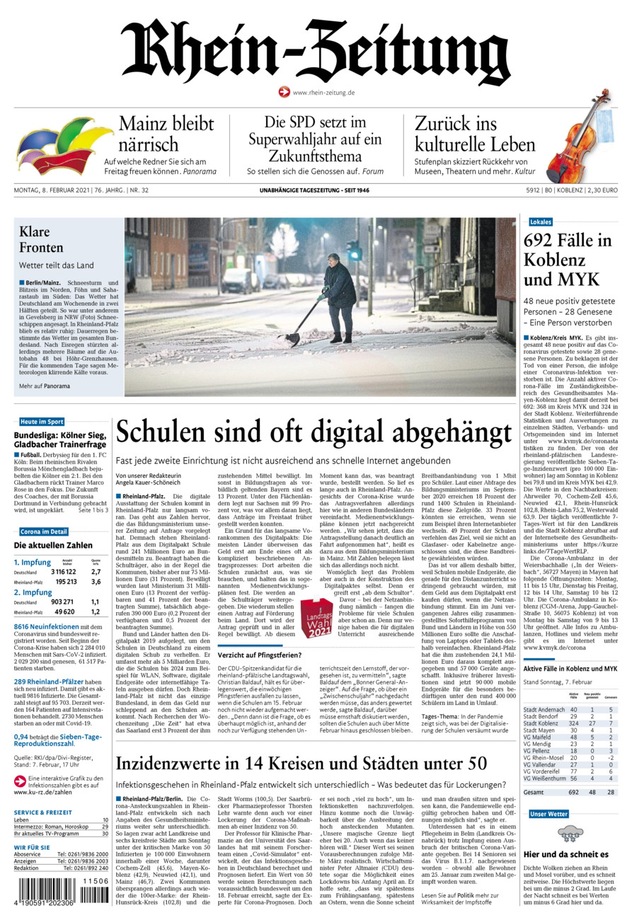 Rhein-Zeitung Koblenz & Region vom Montag, 08.02.2021