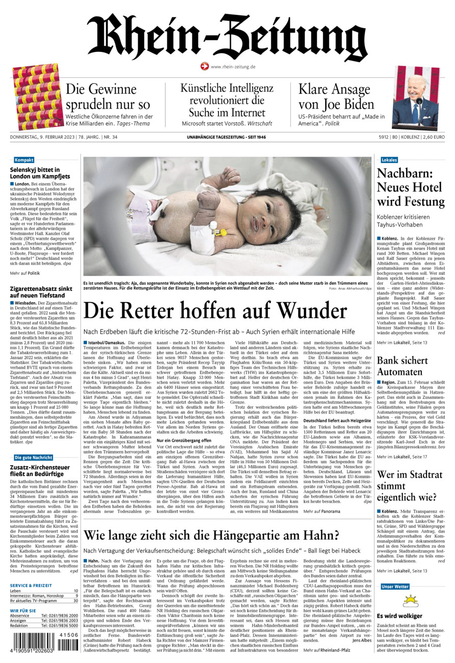 Rhein-Zeitung Koblenz & Region vom Donnerstag, 09.02.2023