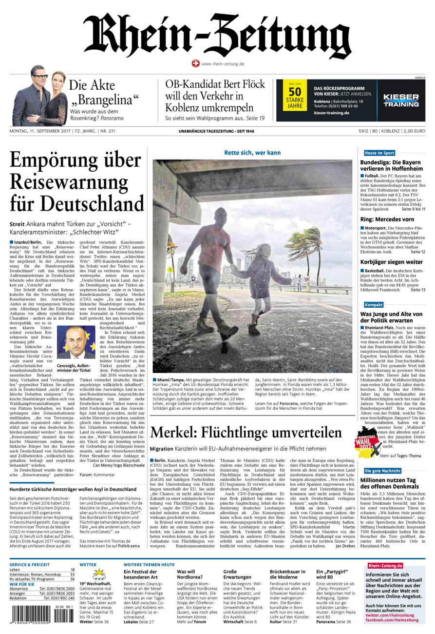 Rhein-Zeitung Koblenz & Region vom Montag, 11.09.2017