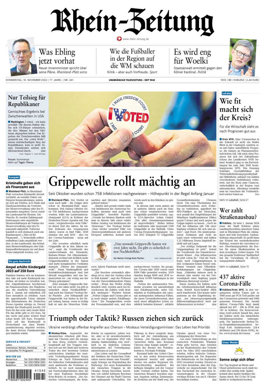 Rhein-Zeitung Koblenz & Region vom Donnerstag, 10.11.2022