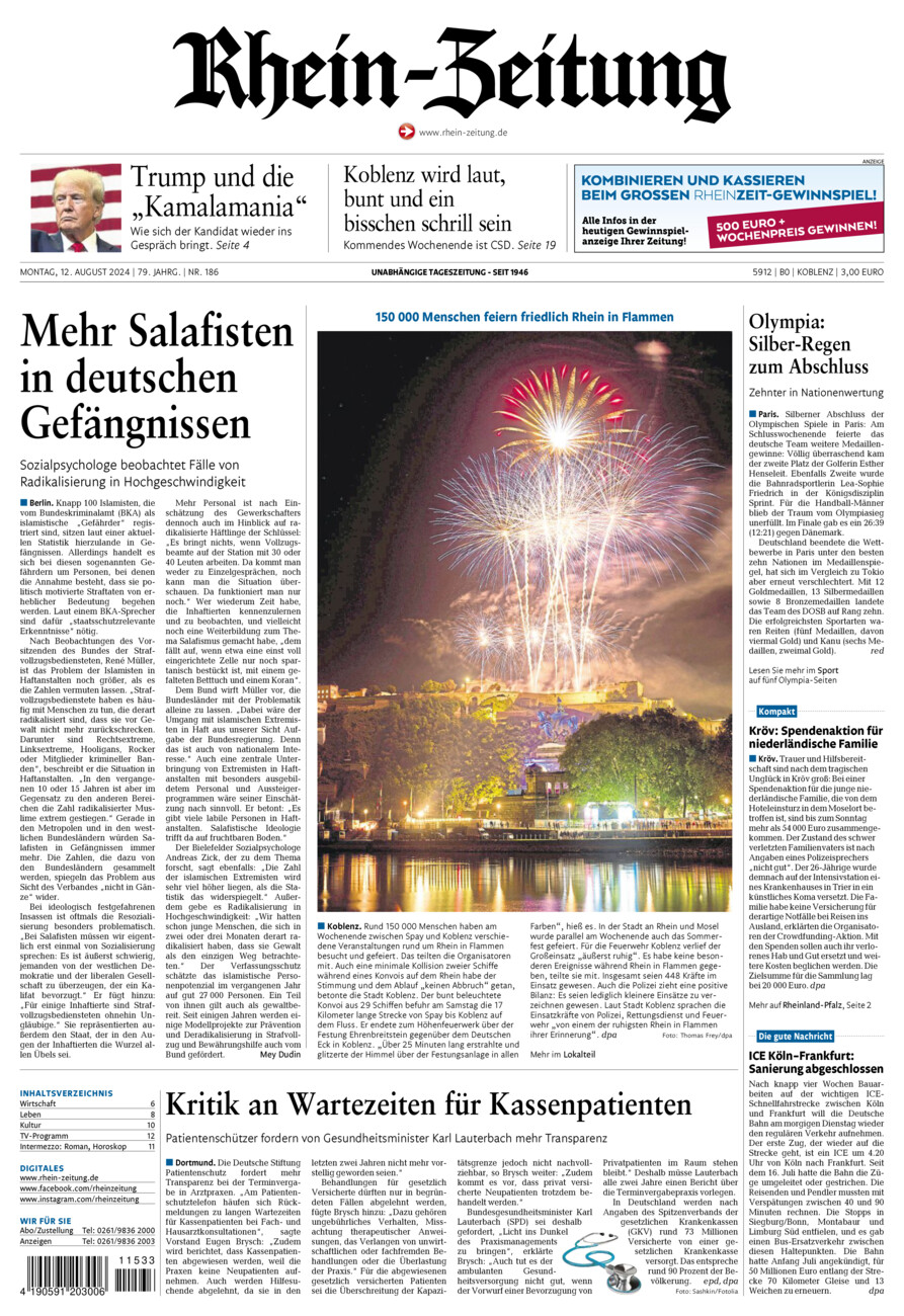 Rhein-Zeitung Koblenz & Region vom Montag, 12.08.2024