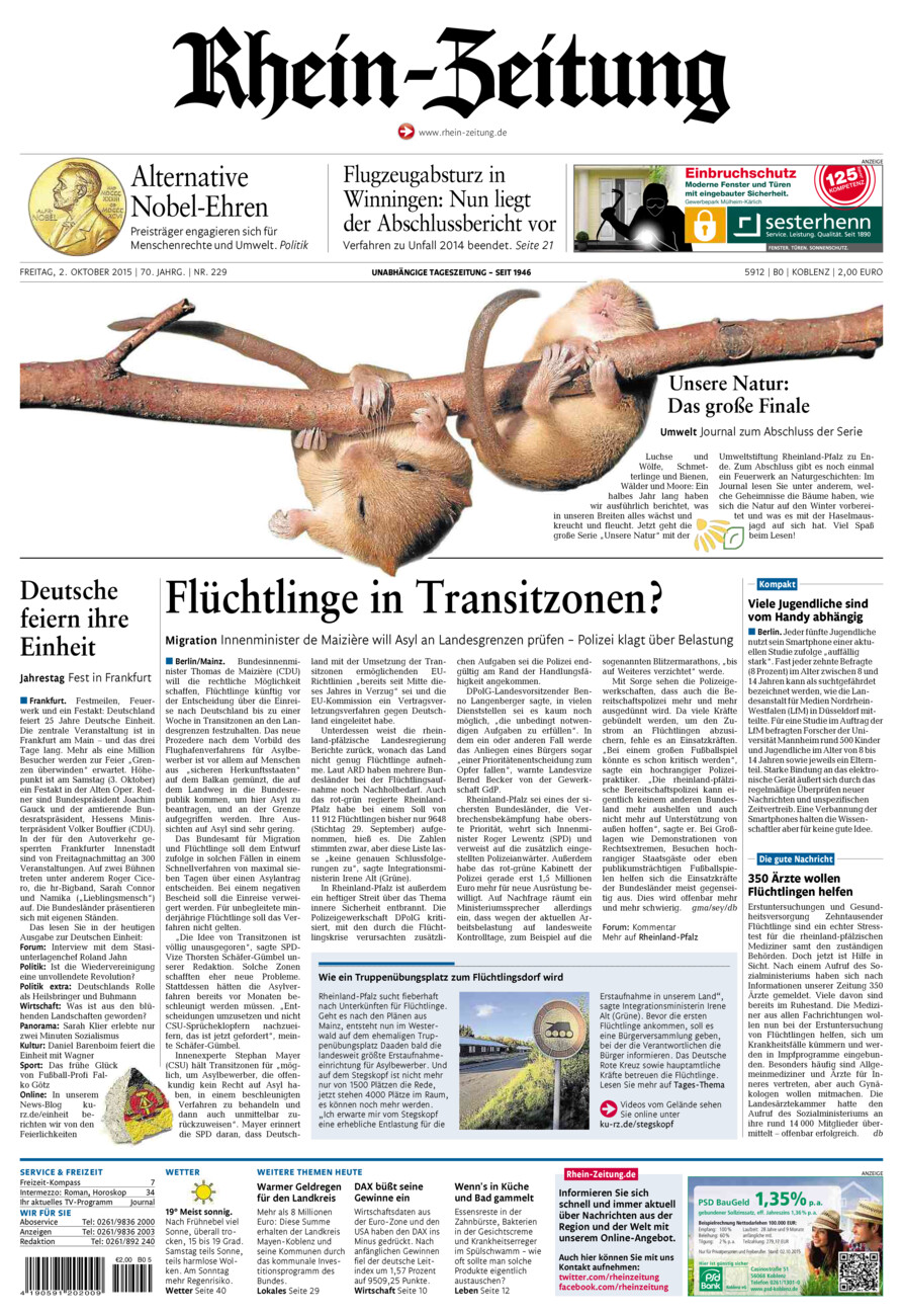 Rhein-Zeitung Koblenz & Region vom Freitag, 02.10.2015