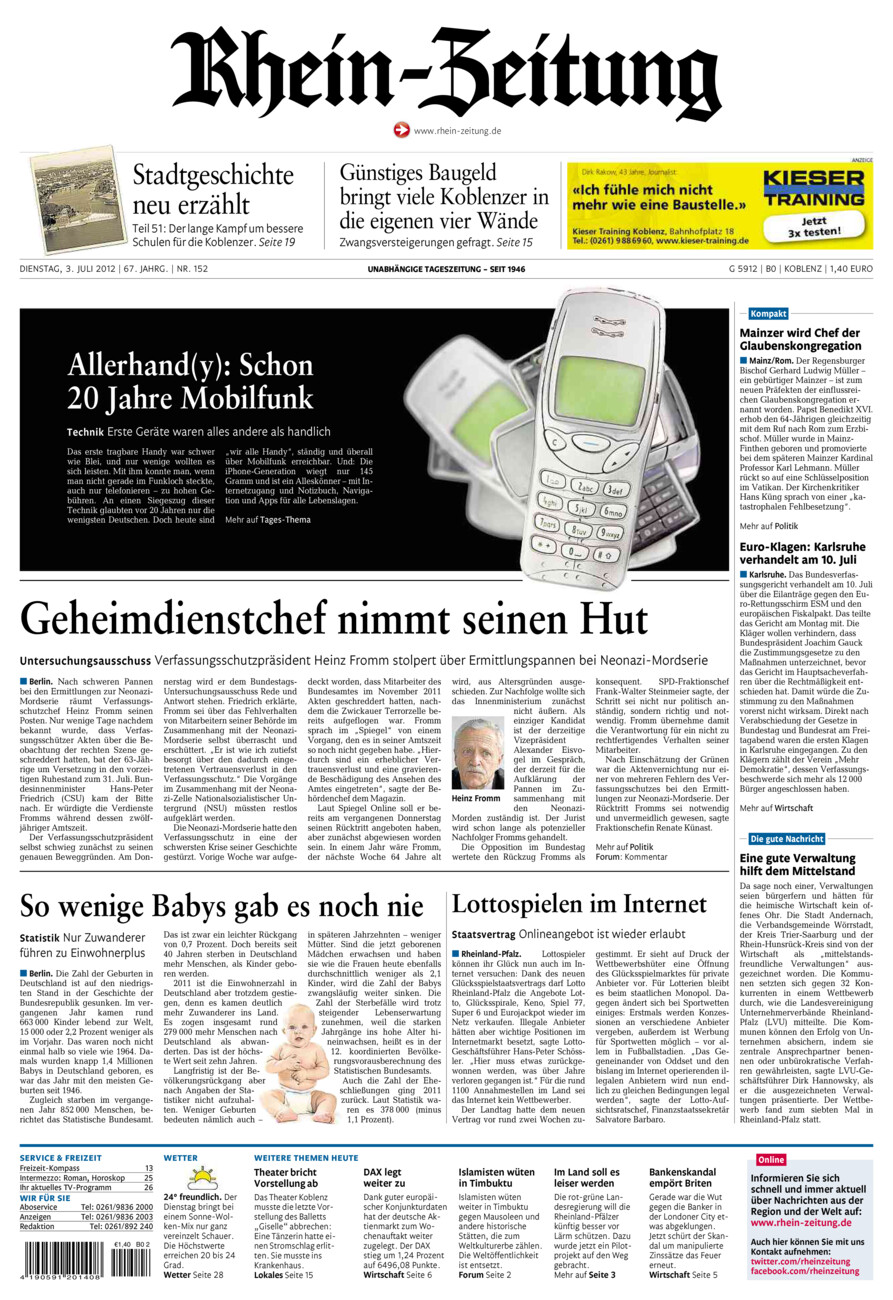 Rhein-Zeitung Koblenz & Region vom Dienstag, 03.07.2012
