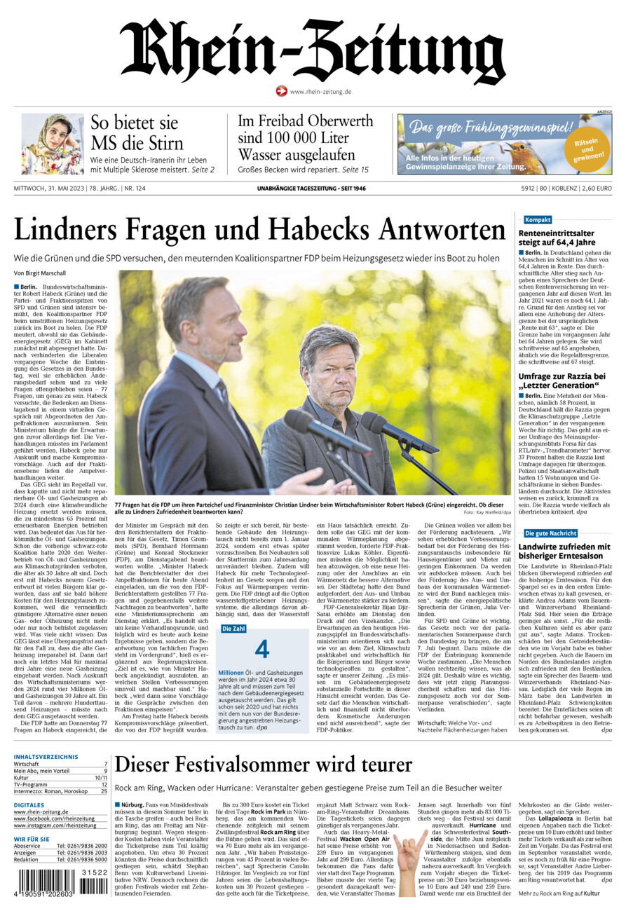 Rhein-Zeitung Koblenz & Region vom Mittwoch, 31.05.2023