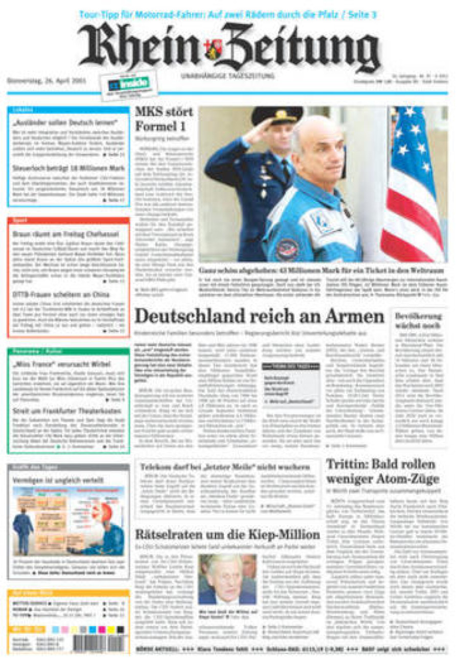 Rhein-Zeitung Koblenz & Region vom Donnerstag, 26.04.2001