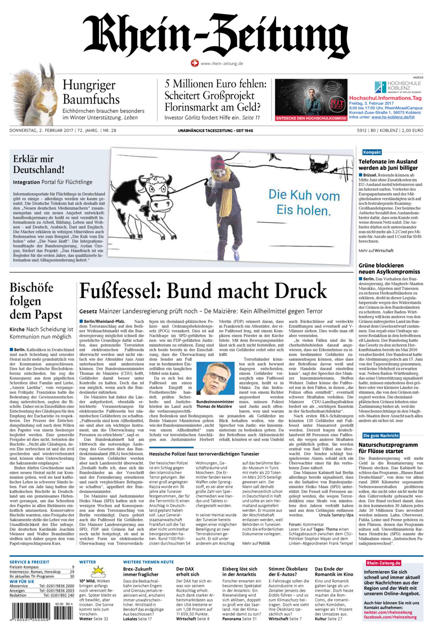 Rhein-Zeitung Koblenz & Region vom Donnerstag, 02.02.2017