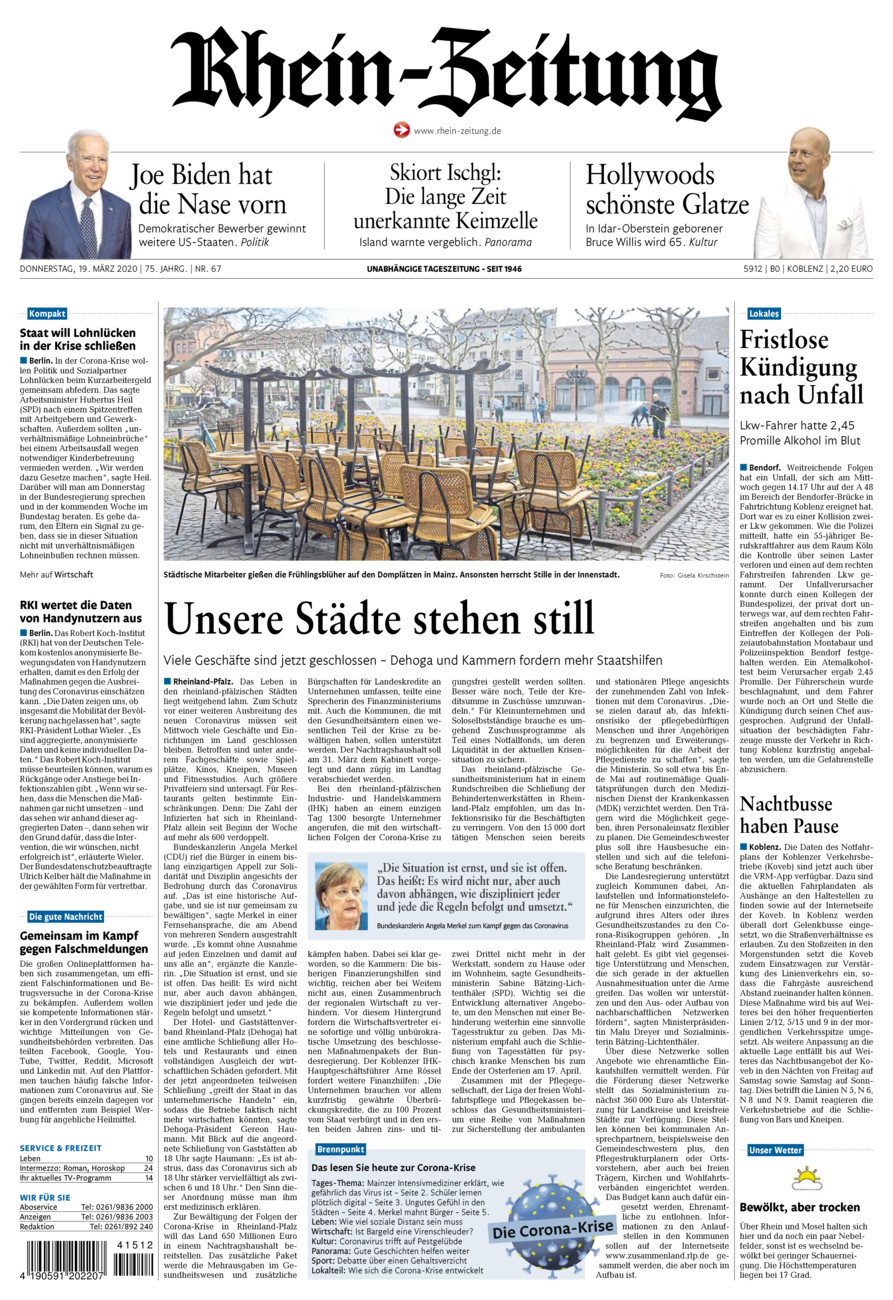Rhein-Zeitung Koblenz & Region vom Donnerstag, 19.03.2020