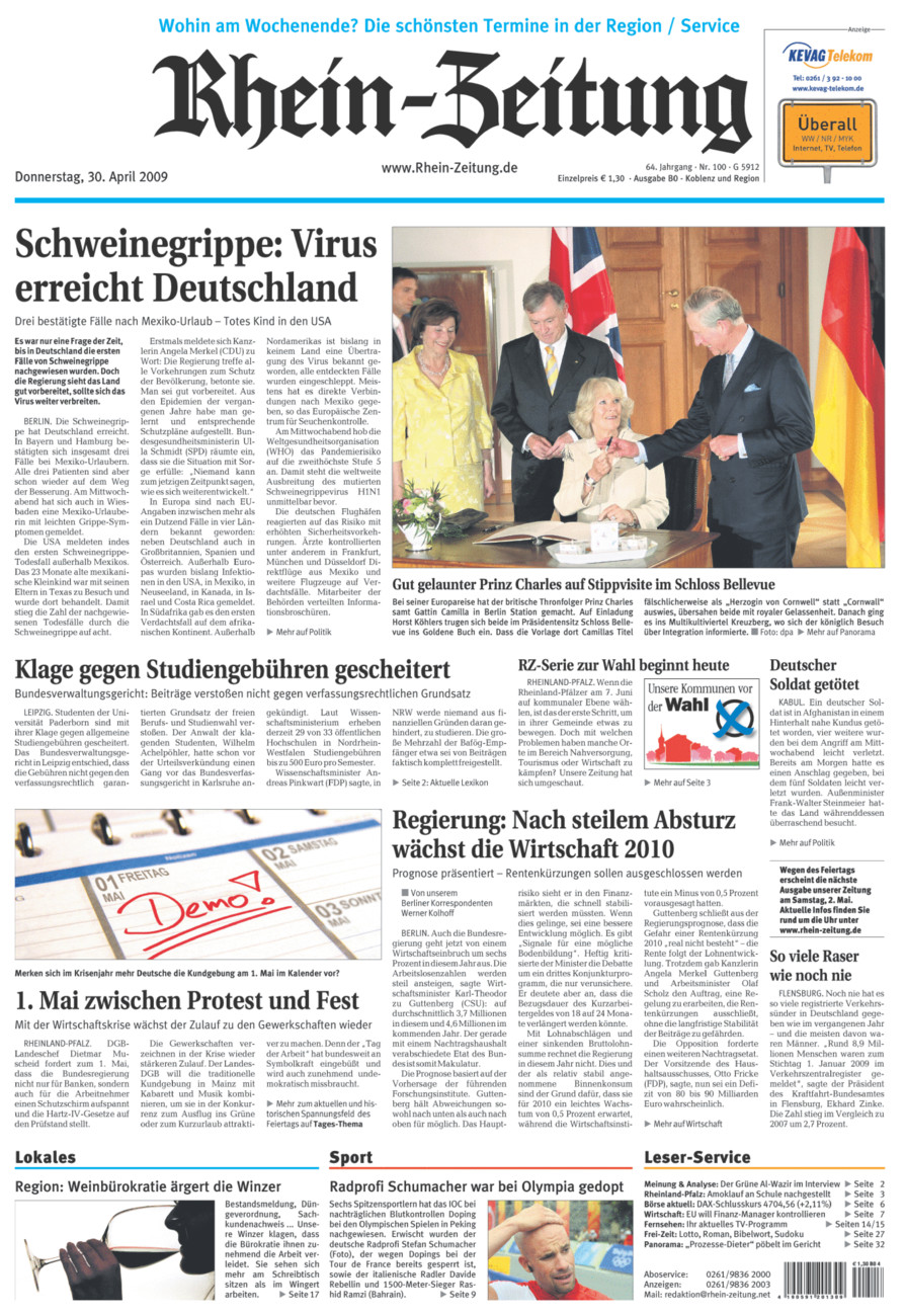 Rhein-Zeitung Koblenz & Region vom Donnerstag, 30.04.2009