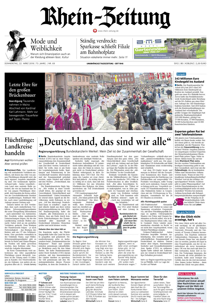 Rhein-Zeitung Koblenz & Region vom Donnerstag, 22.03.2018