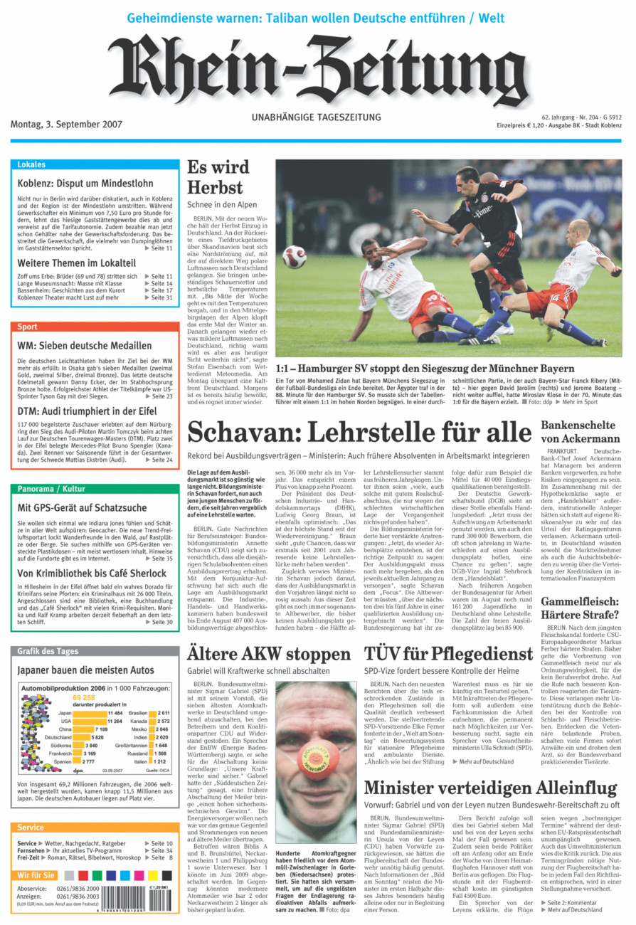 Rhein-Zeitung Koblenz & Region vom Montag, 03.09.2007