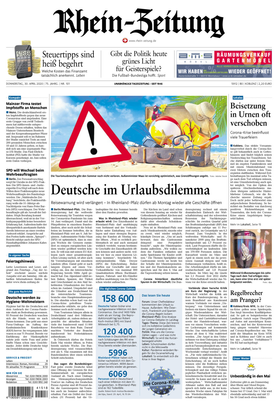 Rhein-Zeitung Koblenz & Region vom Donnerstag, 30.04.2020