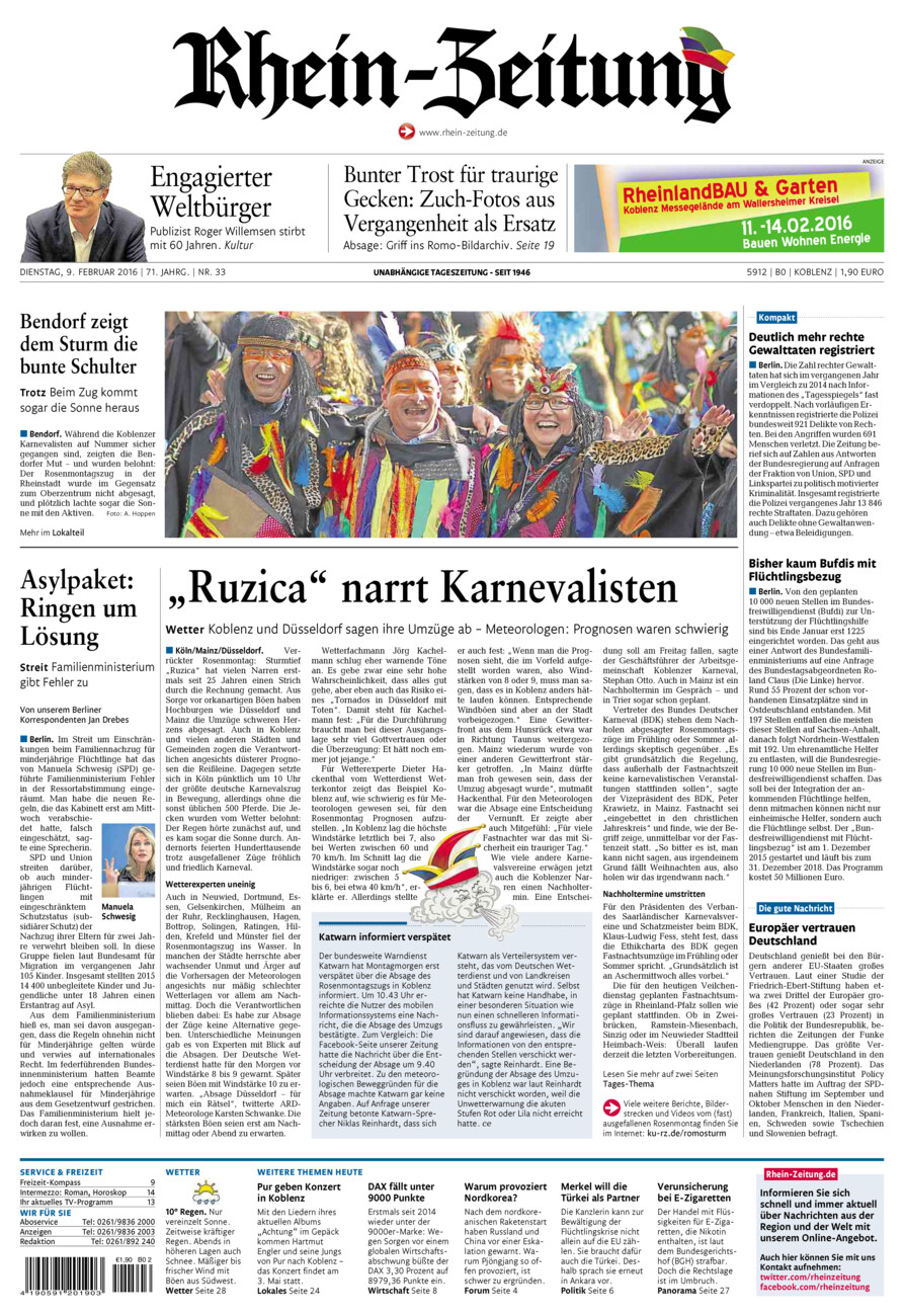 Rhein-Zeitung Koblenz & Region vom Dienstag, 09.02.2016