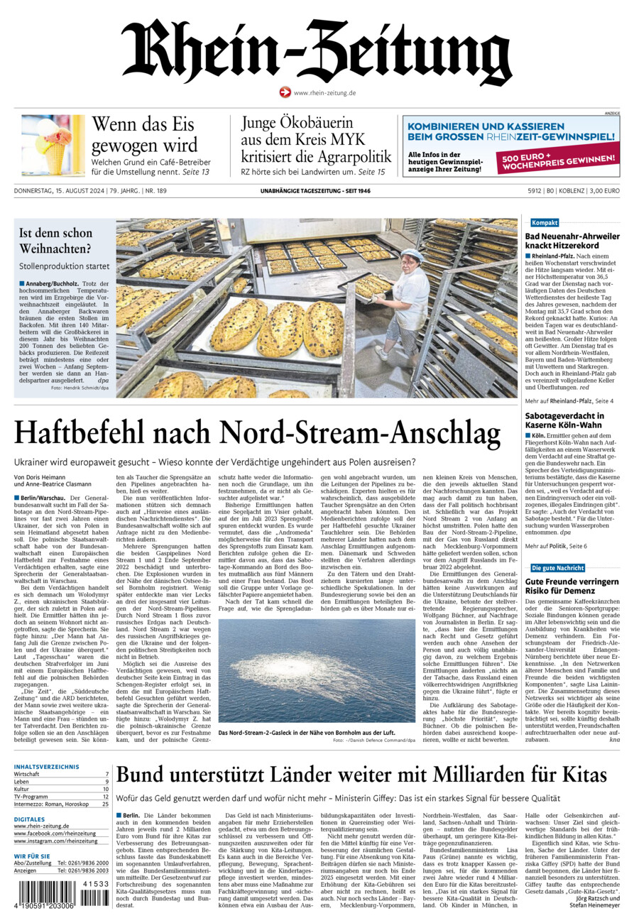 Rhein-Zeitung Koblenz & Region vom Donnerstag, 15.08.2024