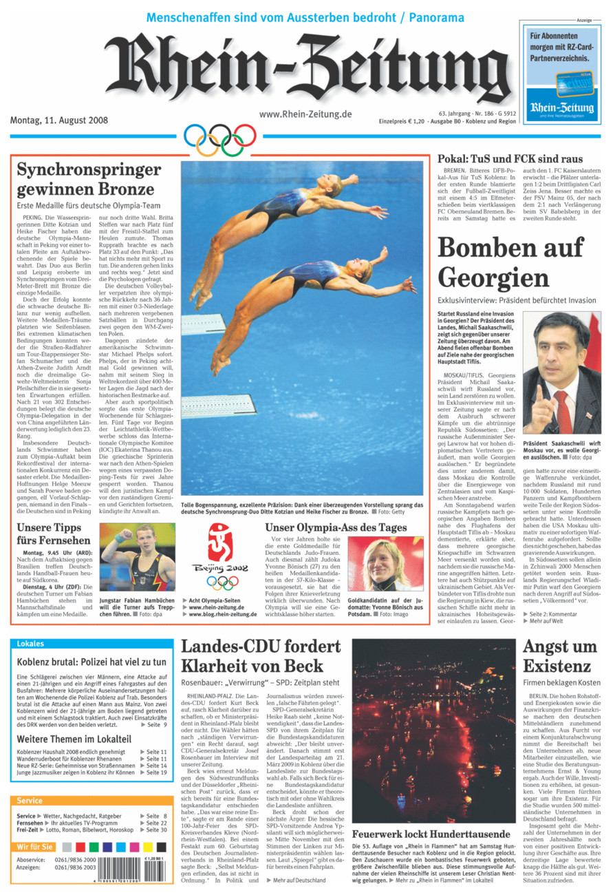 Rhein-Zeitung Koblenz & Region vom Montag, 11.08.2008