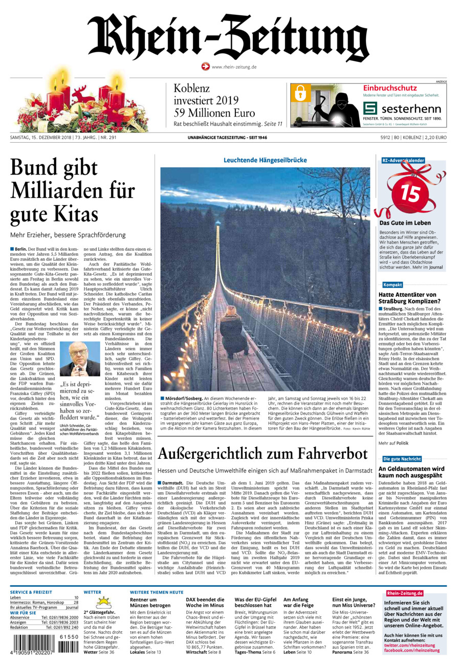 Rhein-Zeitung Koblenz & Region vom Samstag, 15.12.2018