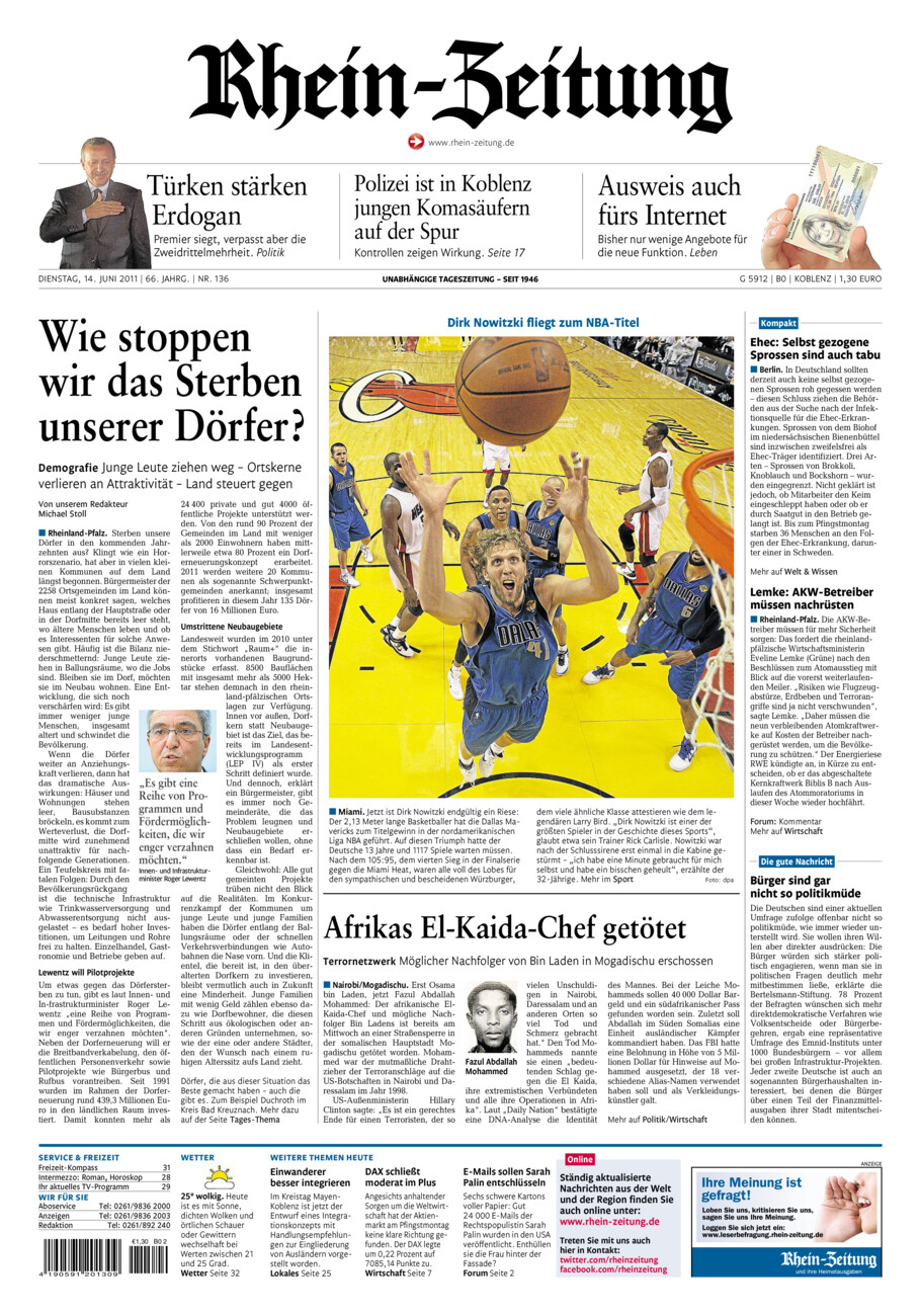Rhein-Zeitung Koblenz & Region vom Dienstag, 14.06.2011