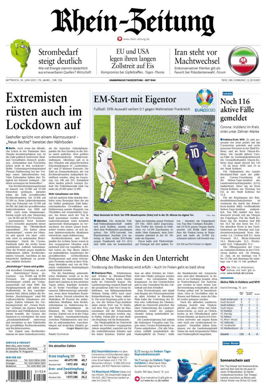 Rhein-Zeitung Koblenz & Region vom Mittwoch, 16.06.2021