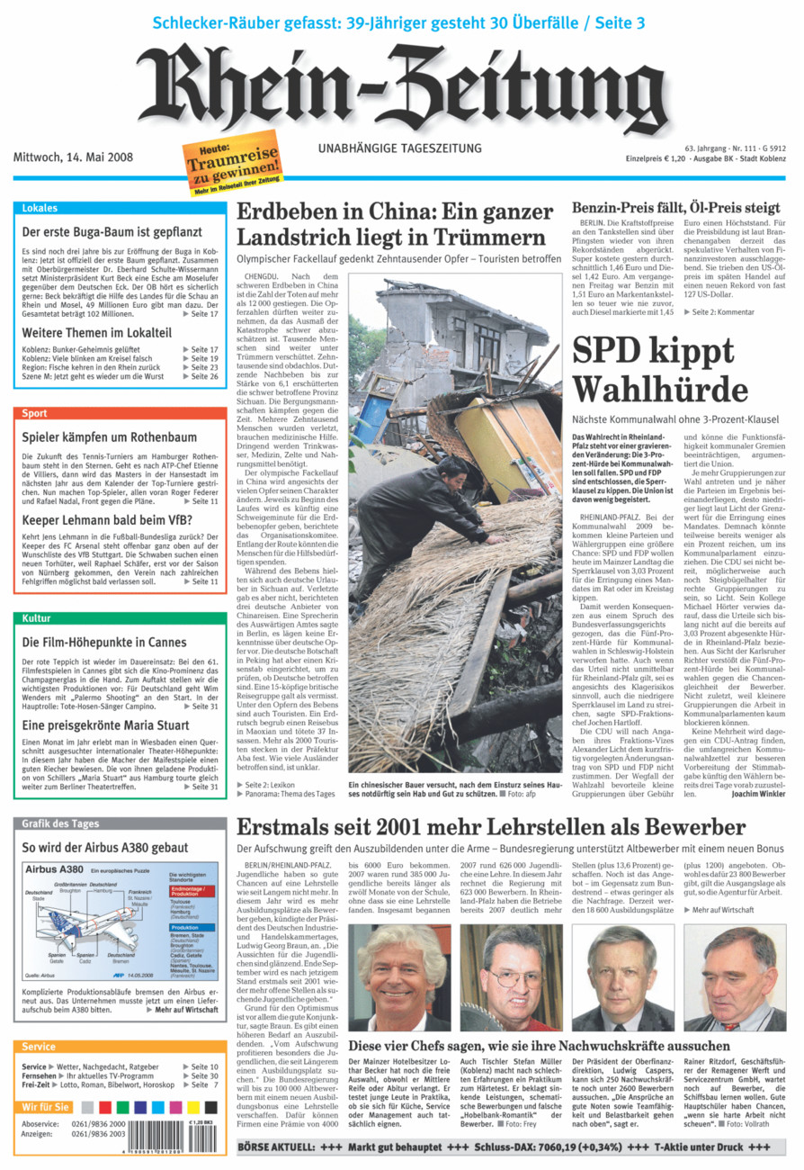 Rhein-Zeitung Koblenz & Region vom Mittwoch, 14.05.2008