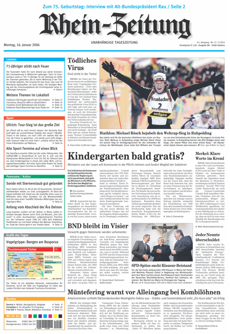 Rhein-Zeitung Koblenz & Region vom Montag, 16.01.2006