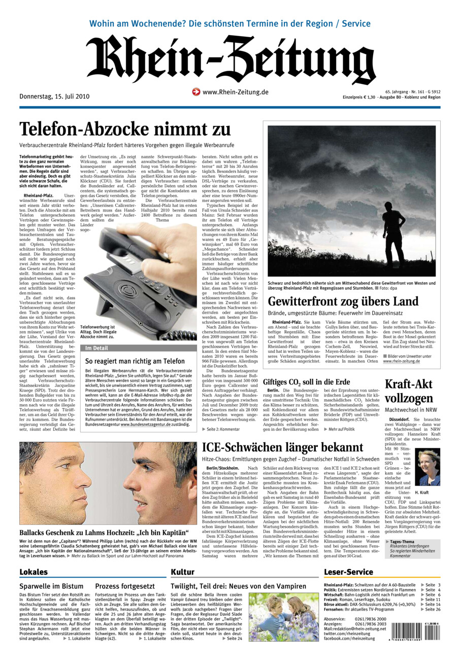 Rhein-Zeitung Koblenz & Region vom Donnerstag, 15.07.2010