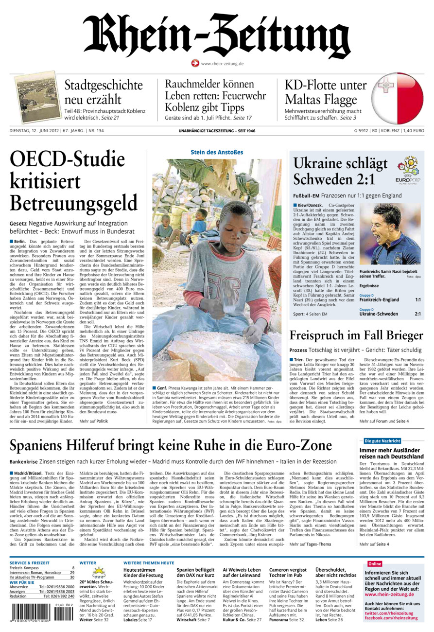 Rhein-Zeitung Koblenz & Region vom Dienstag, 12.06.2012