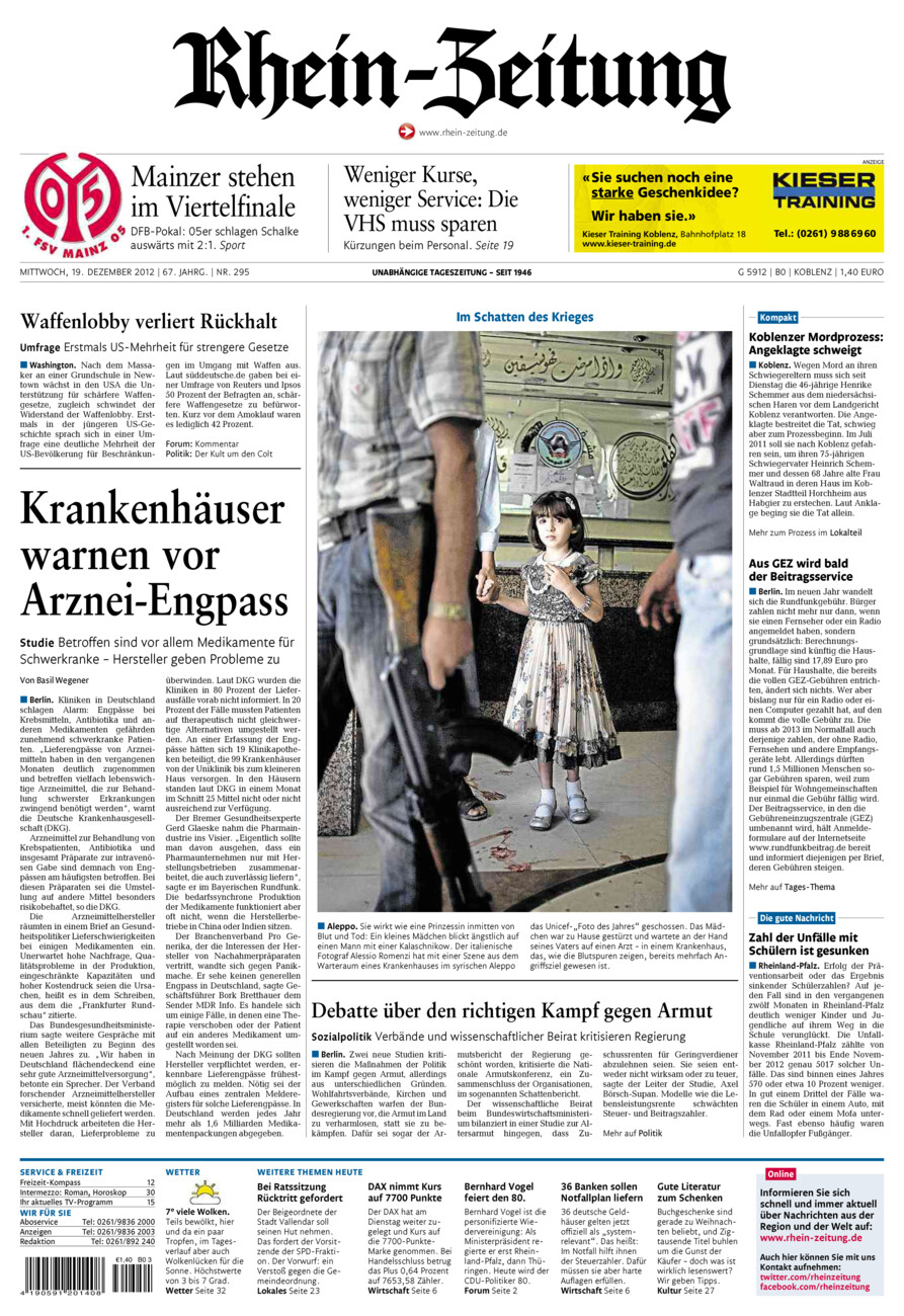 Rhein-Zeitung Koblenz & Region vom Mittwoch, 19.12.2012