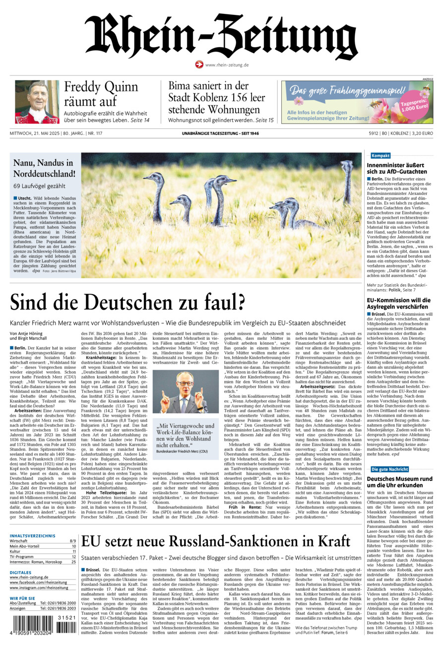 Rhein-Zeitung Koblenz & Region vom Mittwoch, 21.05.2025