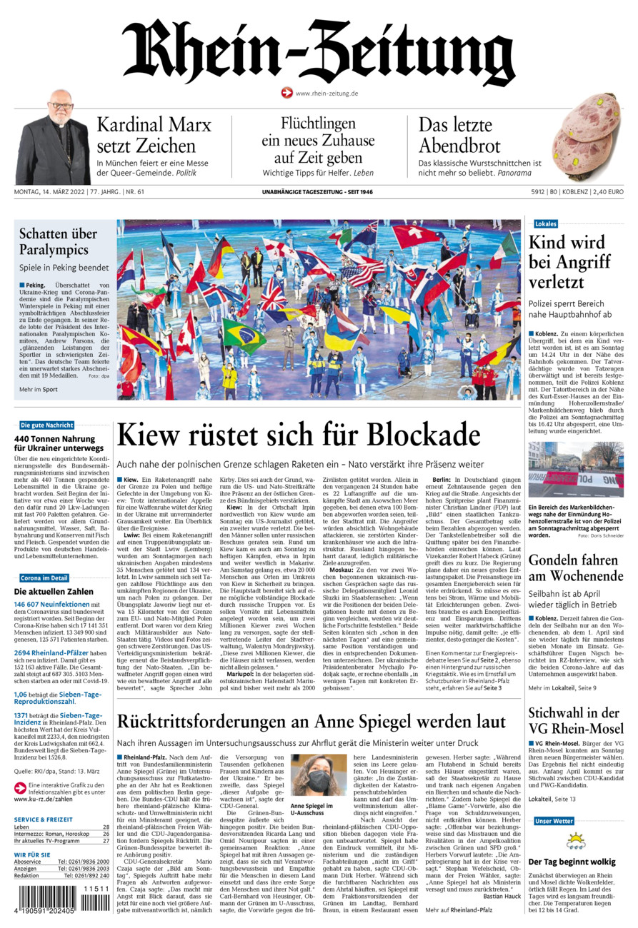 Rhein-Zeitung Koblenz & Region vom Montag, 14.03.2022
