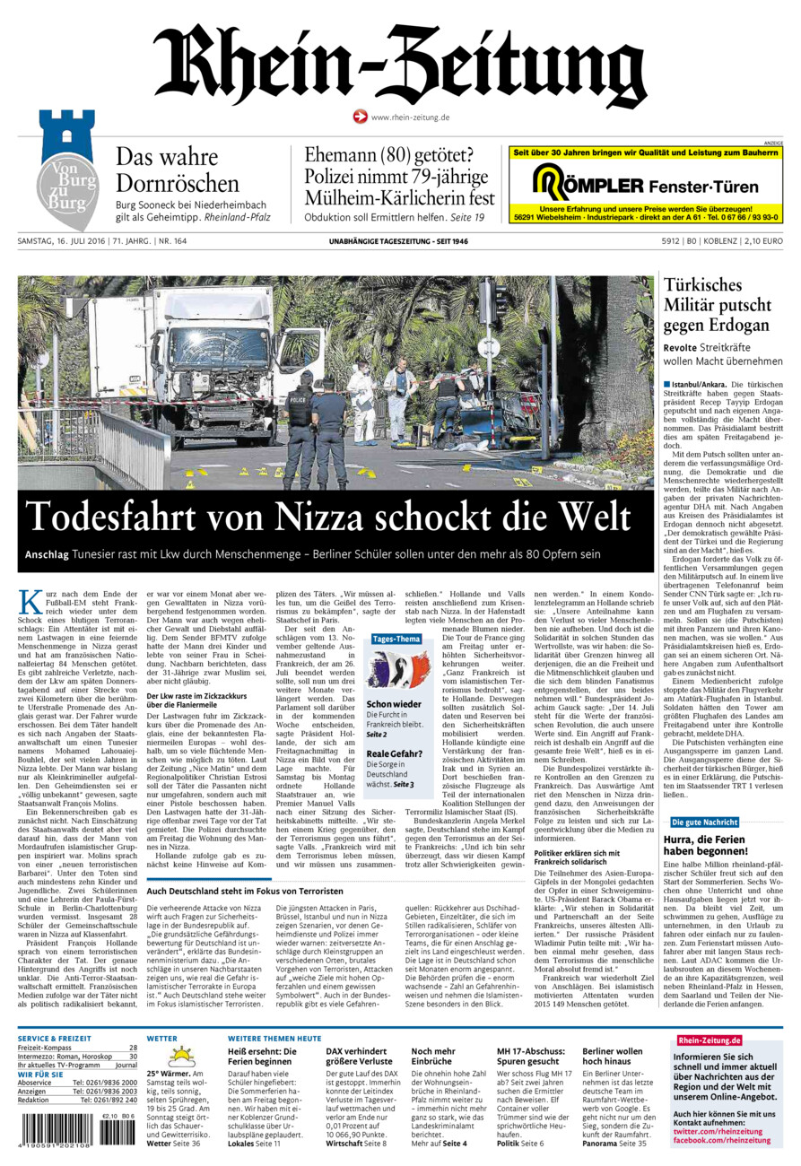 Rhein-Zeitung Koblenz & Region vom Samstag, 16.07.2016